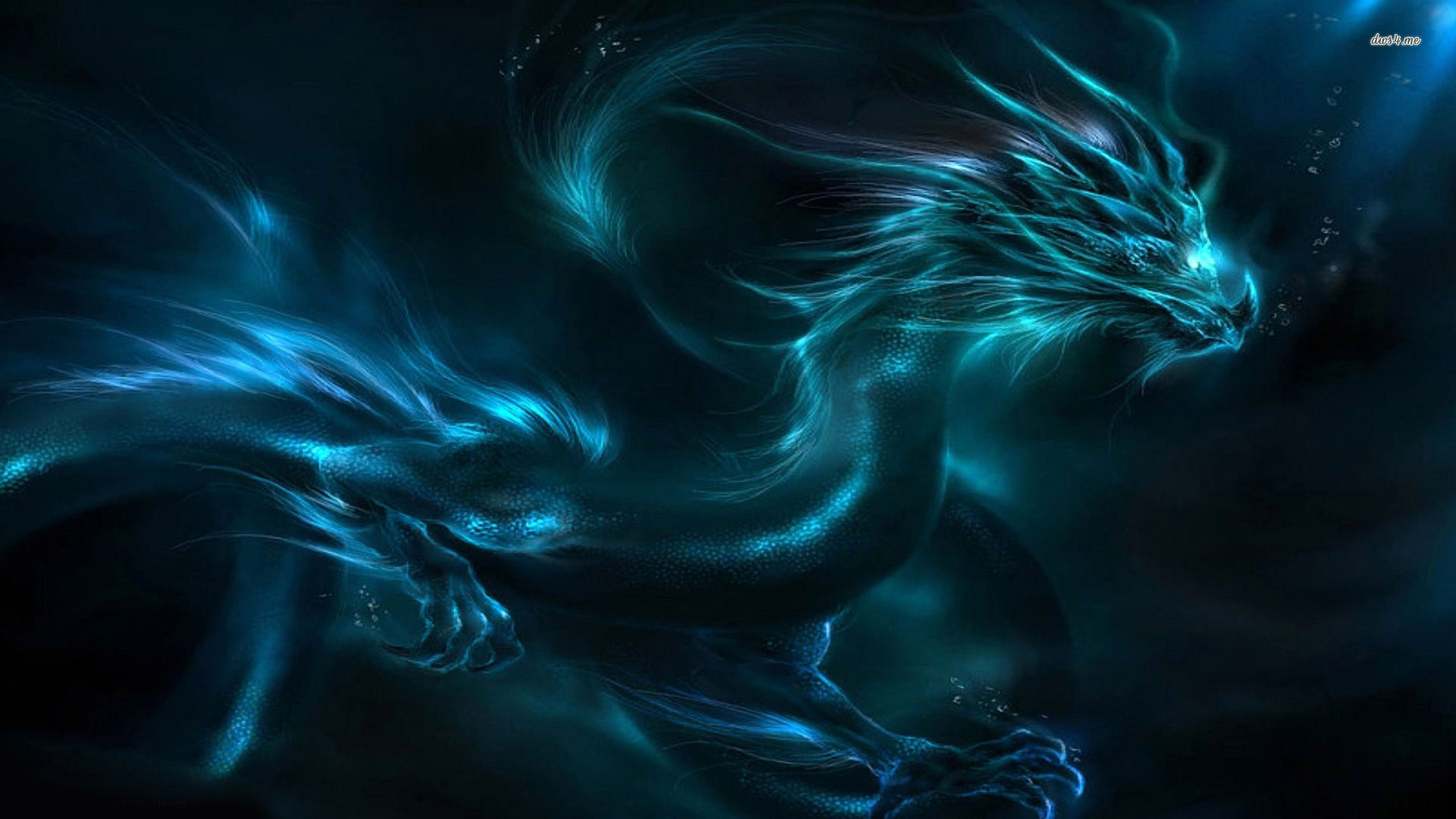 Wallpaper Glowing Blue Dragon Digital Art