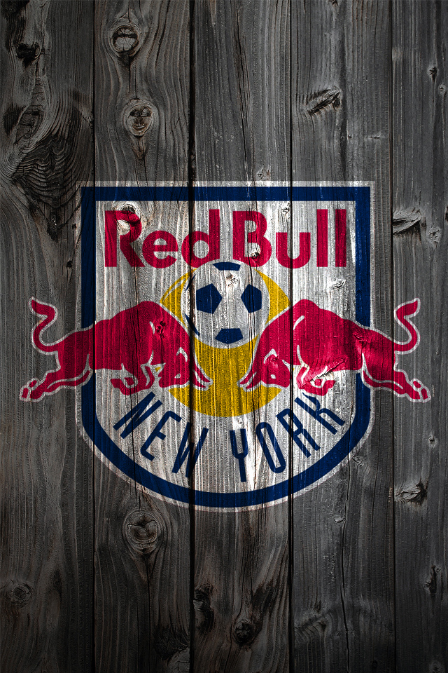 New York Red Bulls Logo On Wood Background iPhone Wallpaper