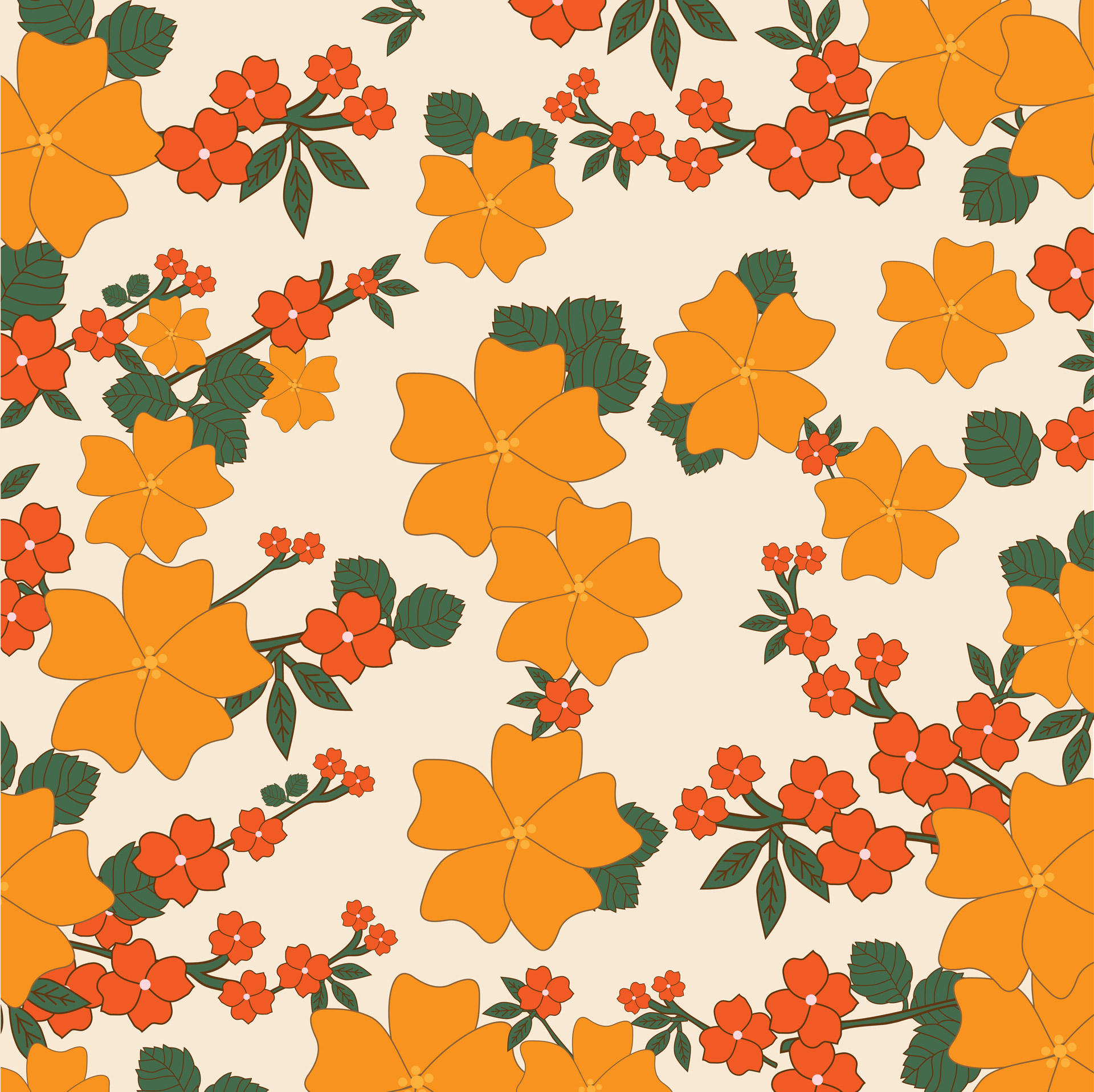 Vintage Floral Wallpaper Orange Stock Photo HD Public Domain