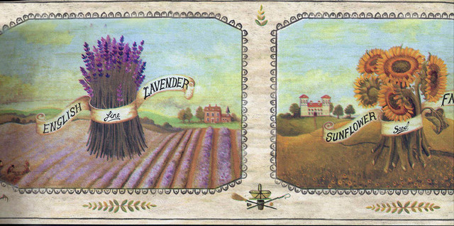 English Lavender Farm Wallpaper Border Roll Traditional