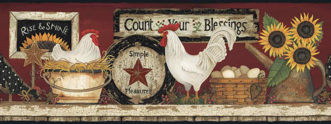 Yellow White Cb5538bd Hen And Rooster Wallpaper Border Rustic