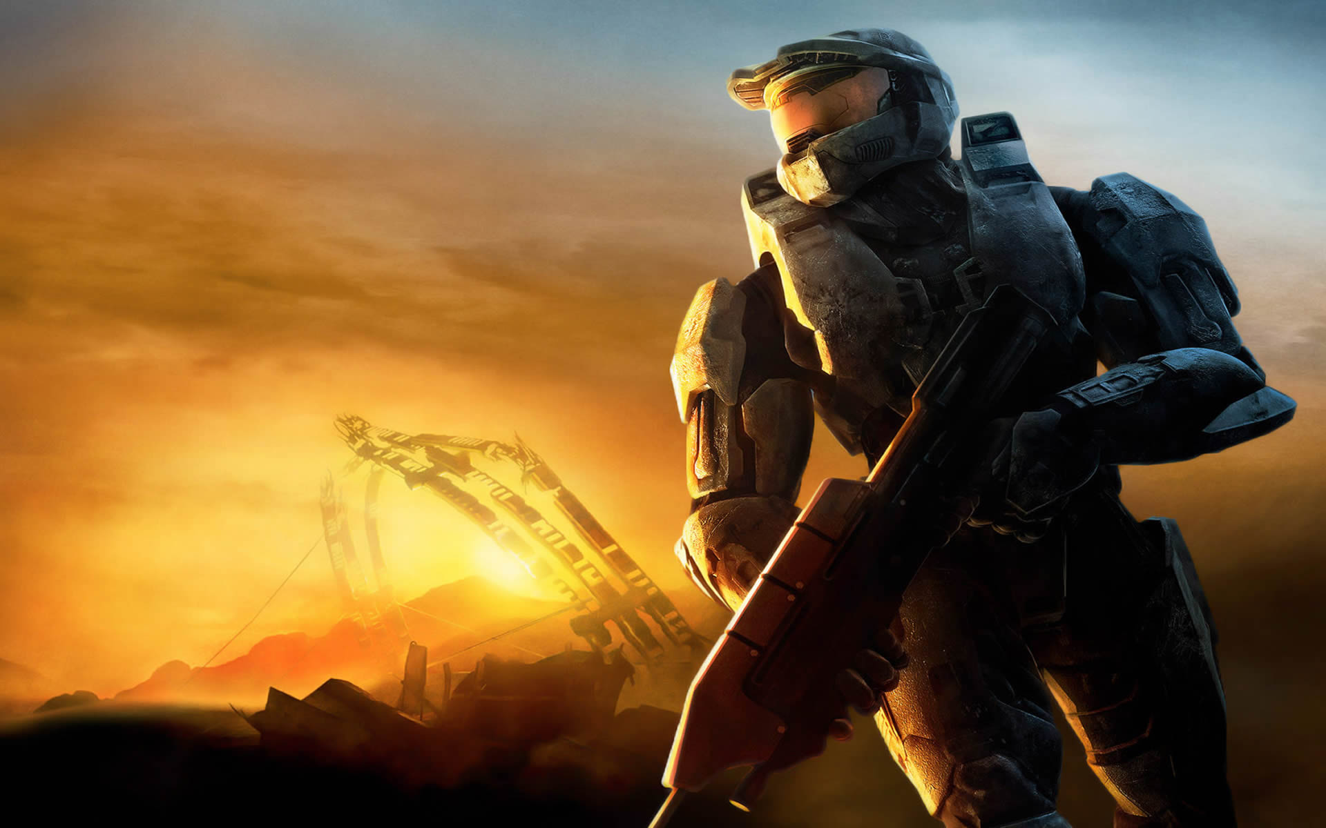 Master Chief Sunset Action Games Wallpaper Image Featuring Halo