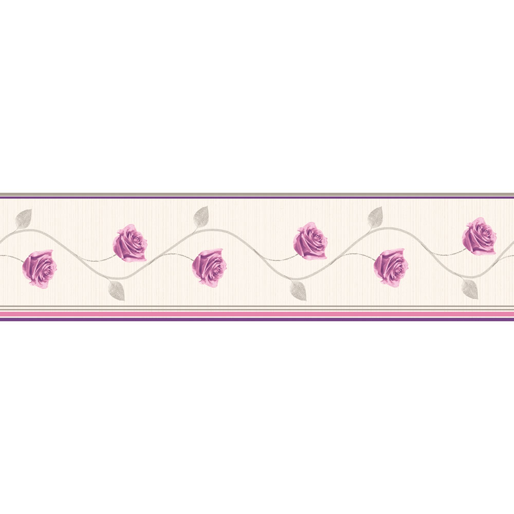 Muriva Rose Border Wallpaper Purple at wilkocom 1000x1000