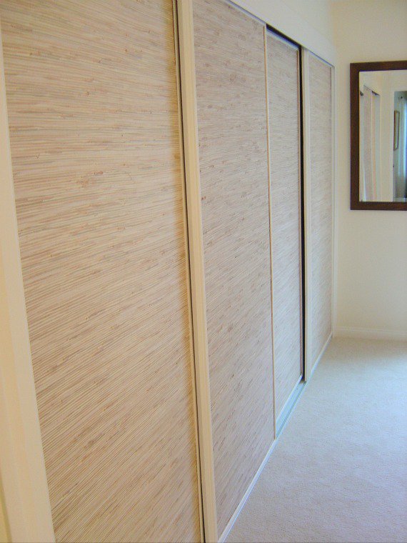 Grasscloth Covered Mirrored Closet Doors Add Idea Of Flipping