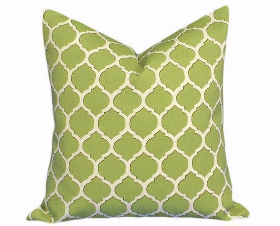 Lime Green Geometric Patio Pillows on SUMMER by PillowThrowDecor