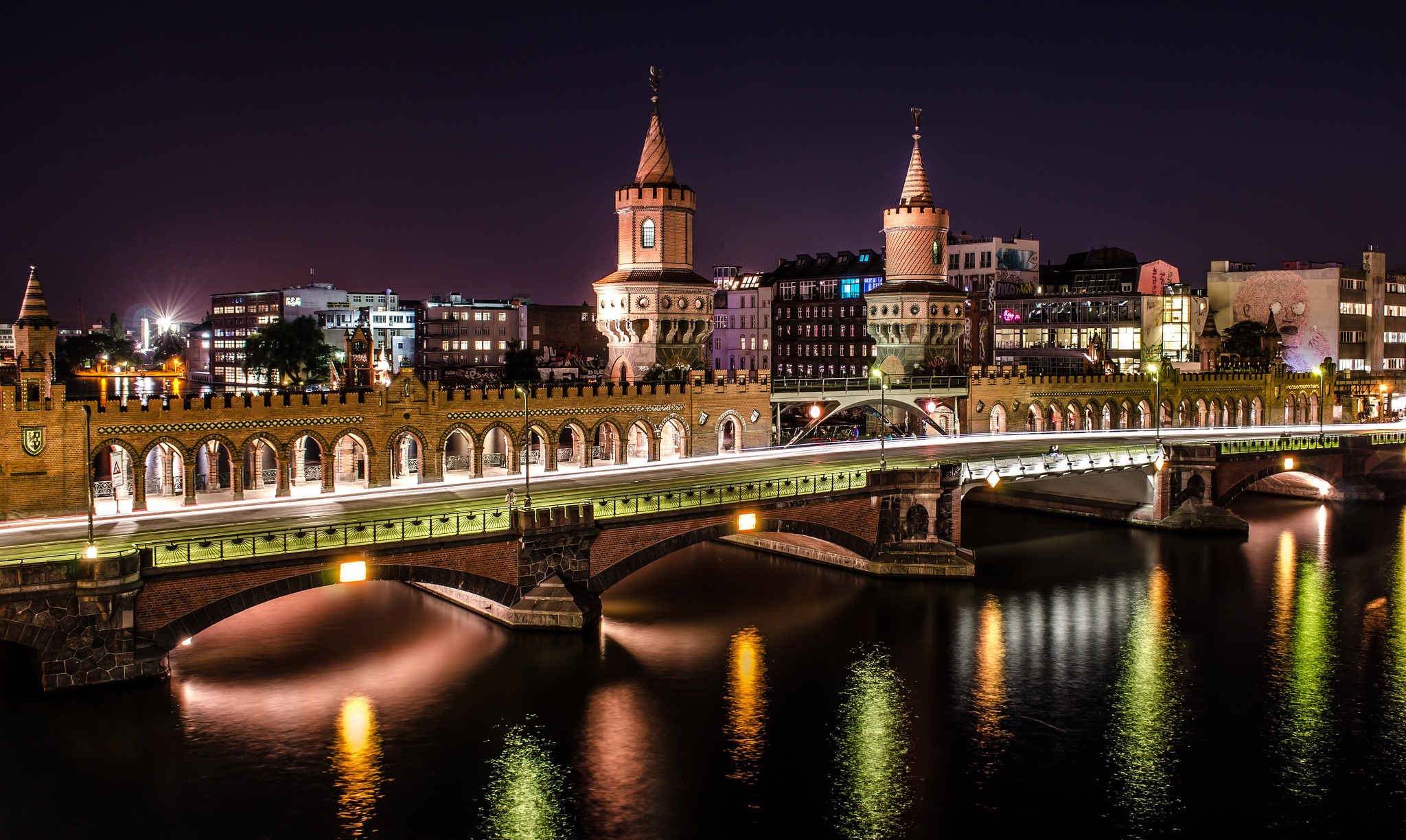 Berlin Bridge City Light Night River Water