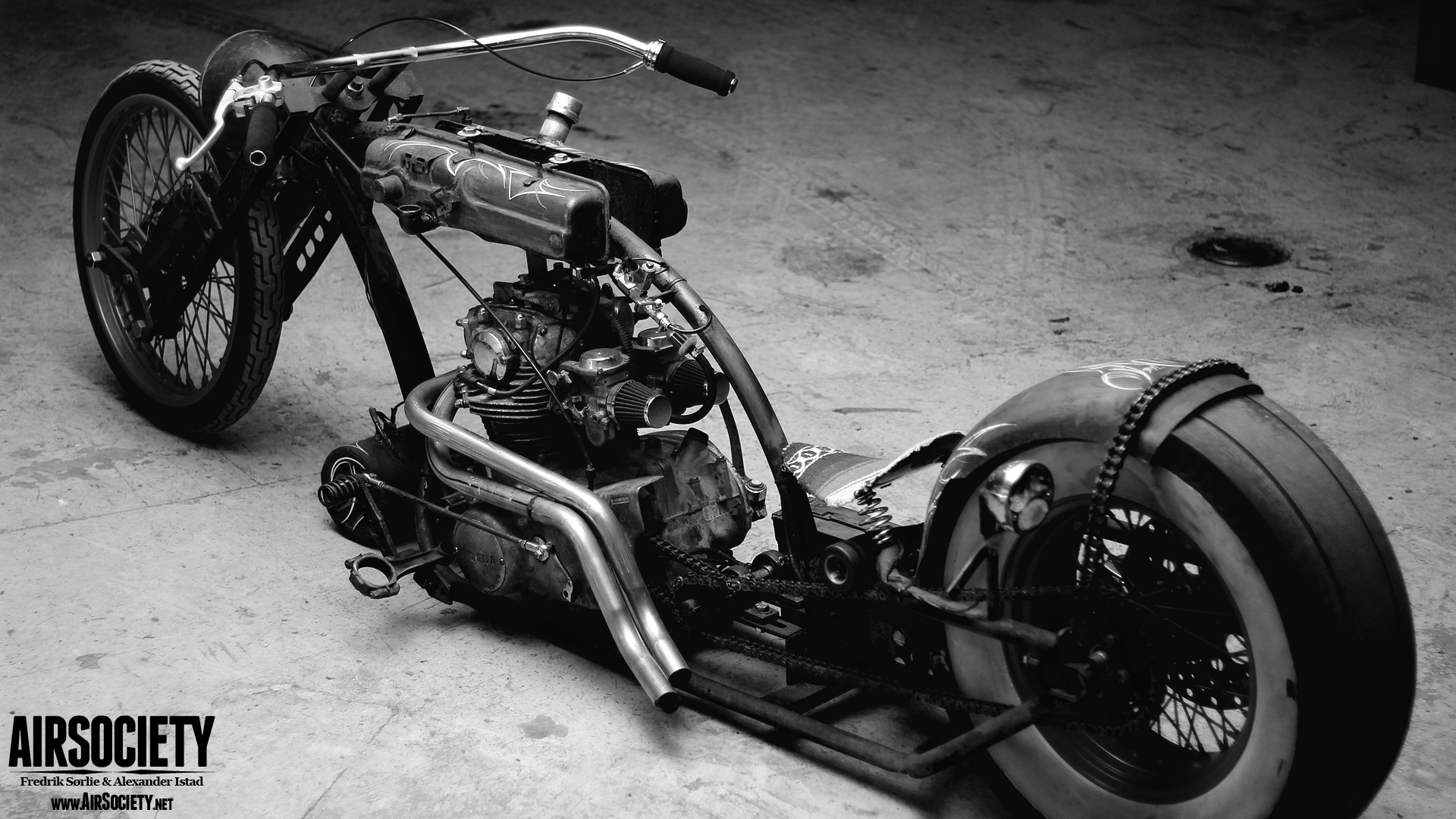 custom built old style yamaha chopper motorcycle.