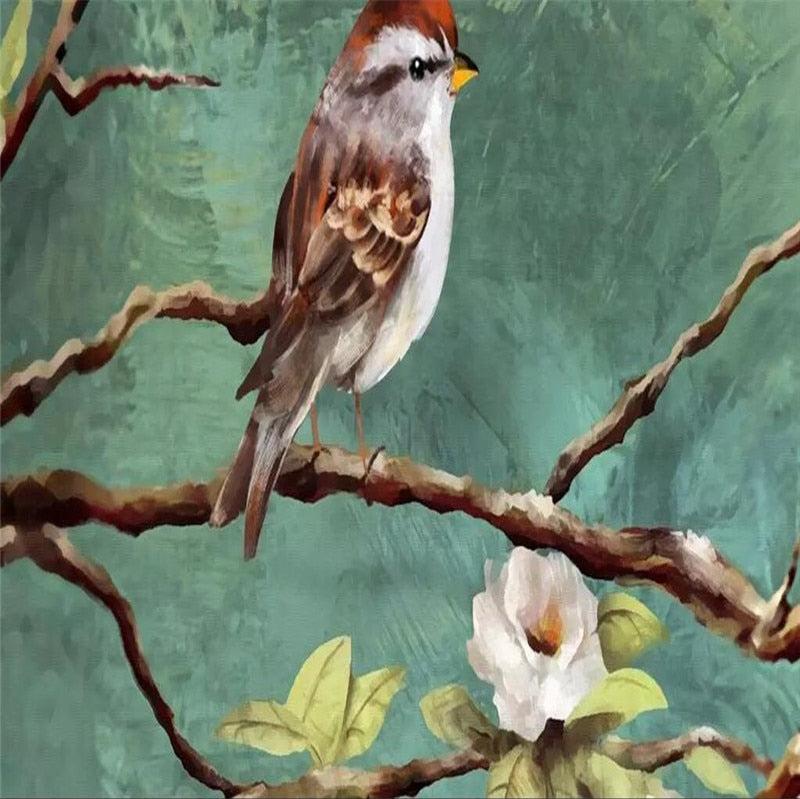 Chinese Style Oil Painting Flowers Birds Wallpaper Mural Bvm Home
