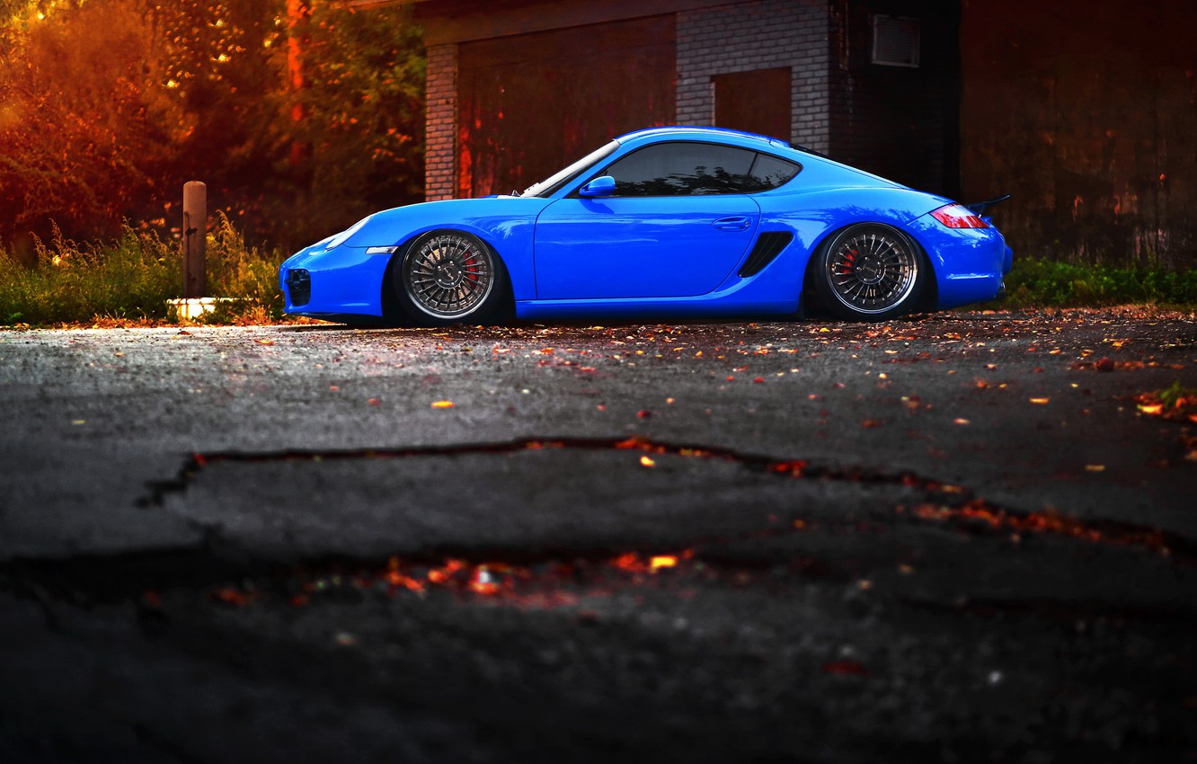 Wallpaper Car Tuning Porsche Blue Stance