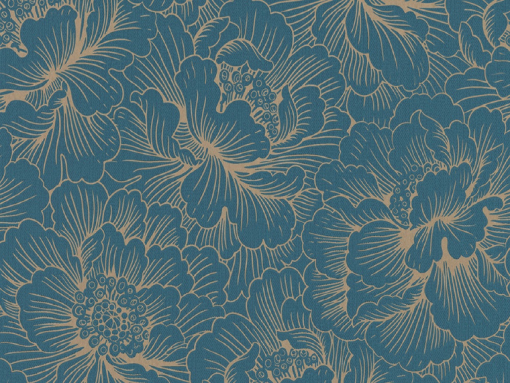 Delivery On Flourish Teal Gold Floral Wallpaper