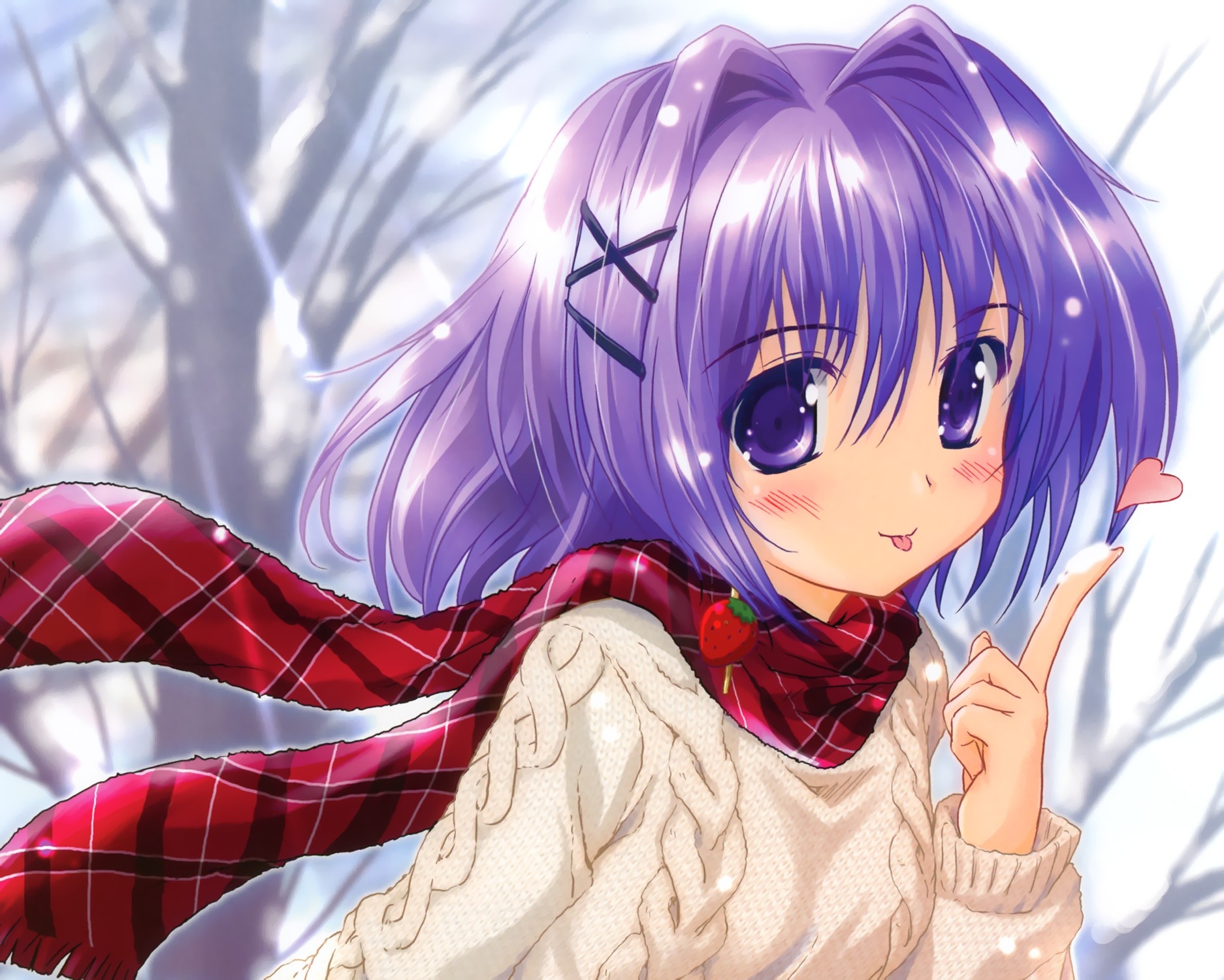 Komatsu Purple Hair Blush Anime Hearts Scarf Eyes