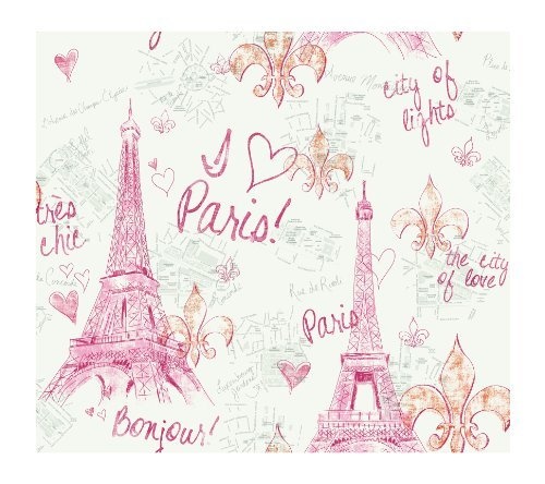 Pw3910 Girl Power Paris Wallpaper White Background Pink Or