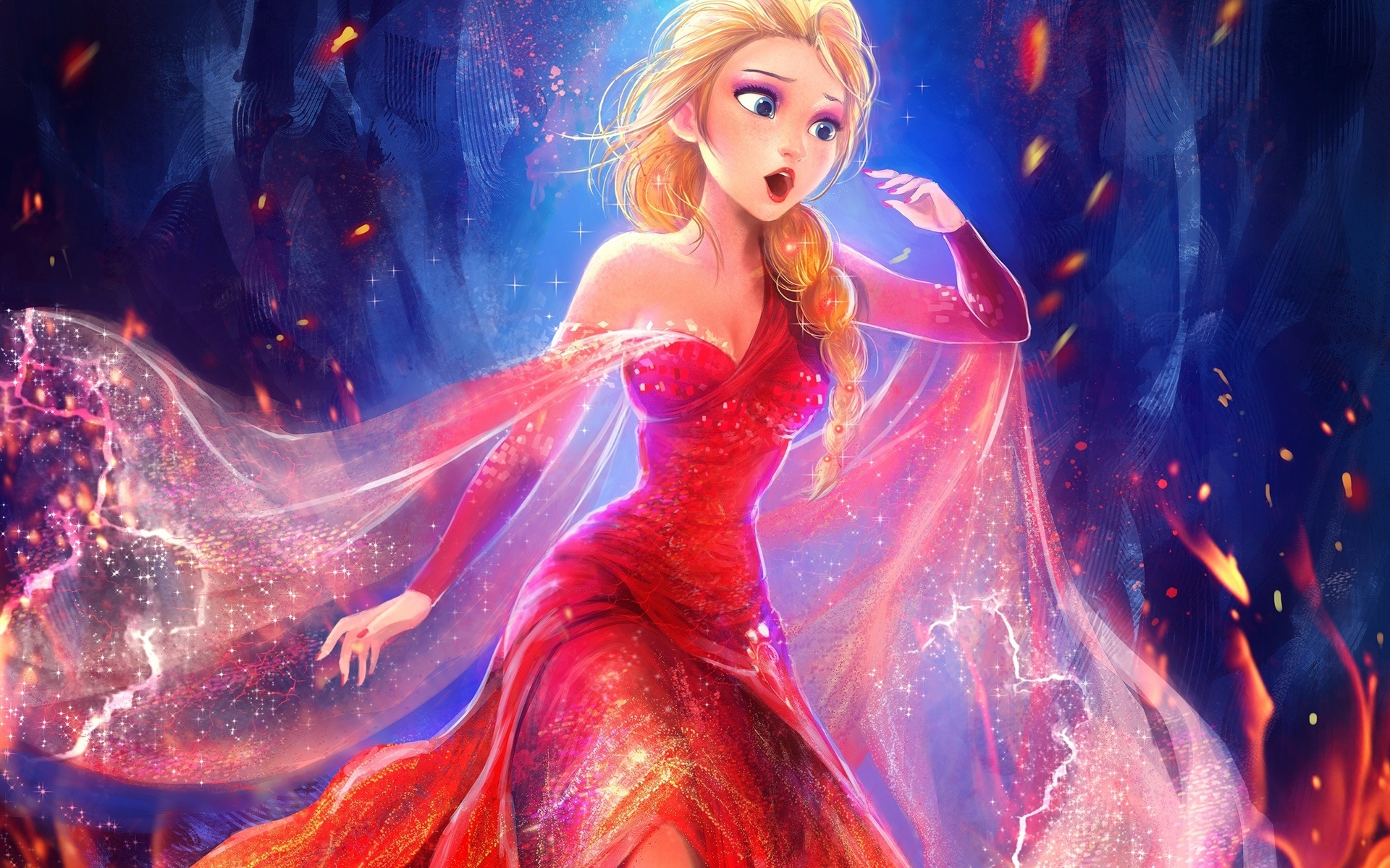 Beautiful Princess Elsa Red Dress Frozen Disney Movie