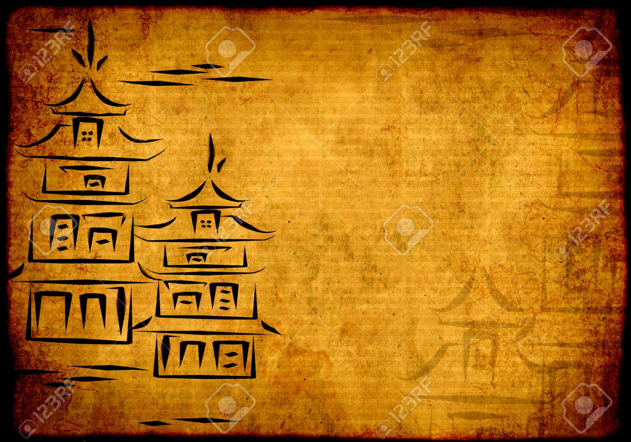 Grunge Eastern Background With Ancient Japanese Houses Stock Photo