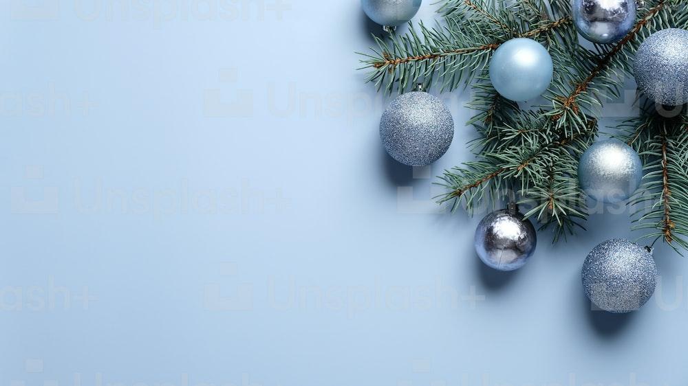 Elegant Christmas Position With Blue And Silver Balls