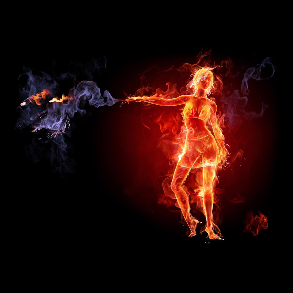 Vector Burning Fire Girl Wallpaper iPad iPhone