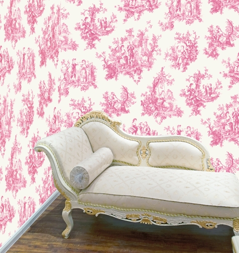 Details About Provencale Pink Toile De Jouy Wallpaper French