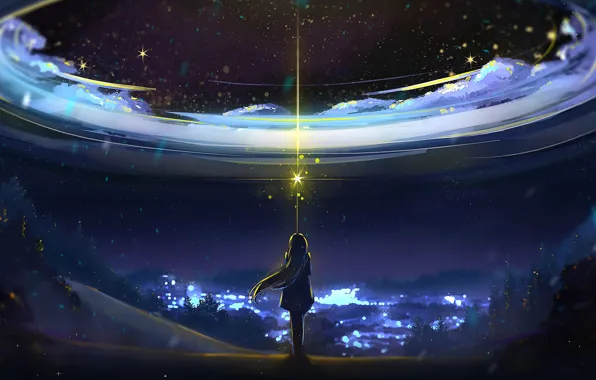 Anime Night Sky Scenery Wallpaper