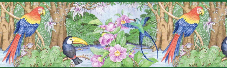 Jungle Wallpaper For Kids Parrots Flowers