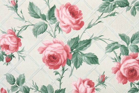 Rose Pattern On Illustration Of Vintage Pink Repeat Wallpaper