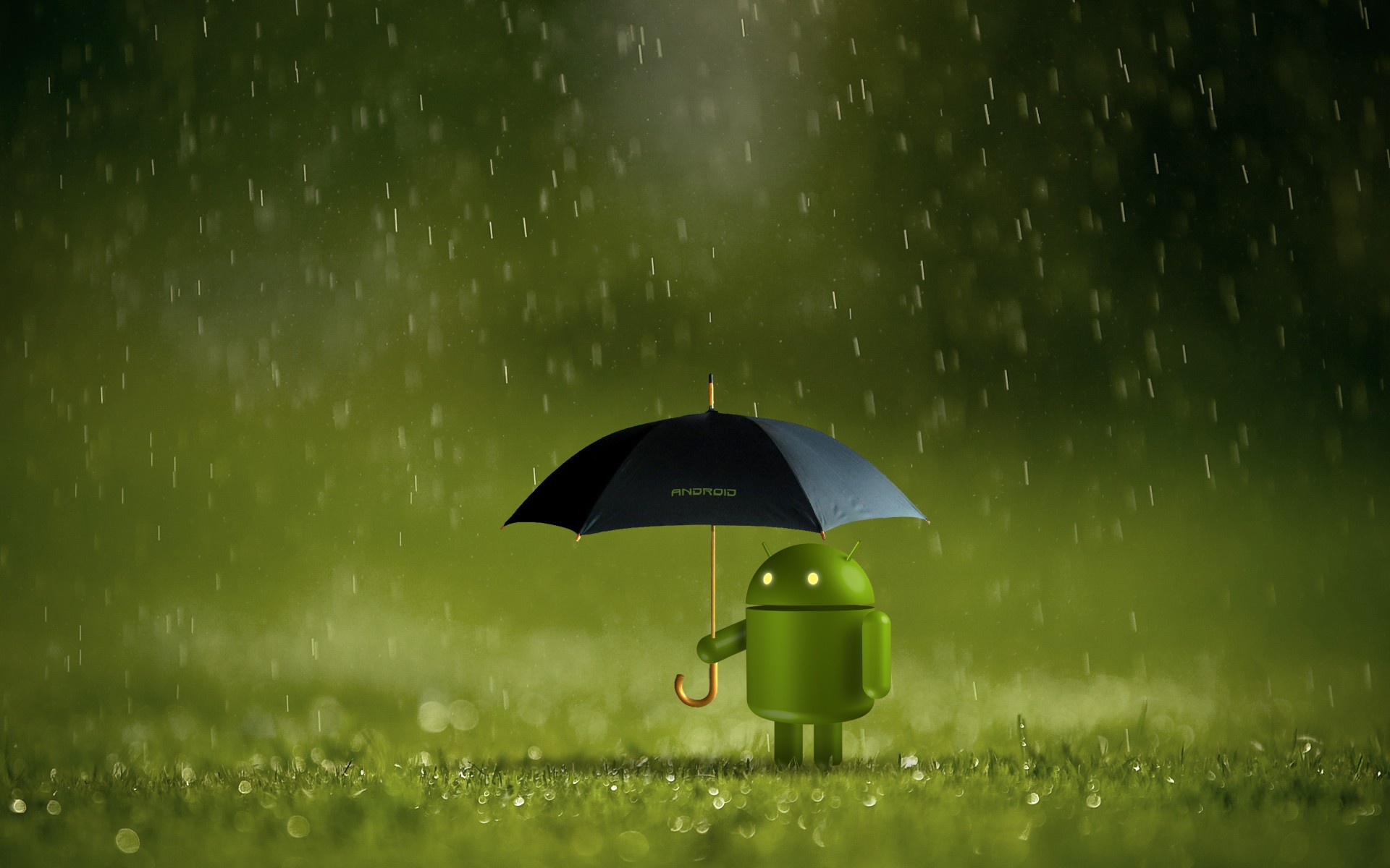 Android Is Hiding From The Rain Under An Umbrella Wallpaper And