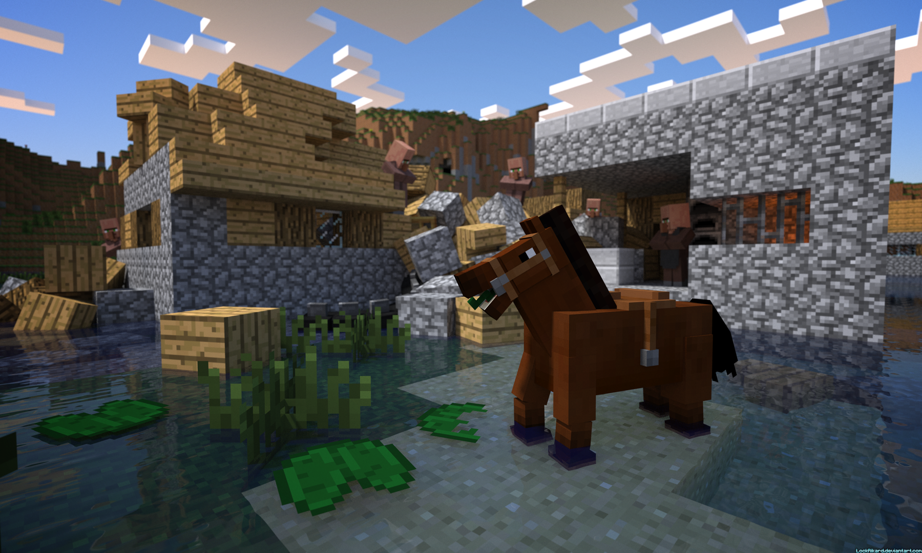 Minecraft Horse Wallpaper In A Flooded Village By