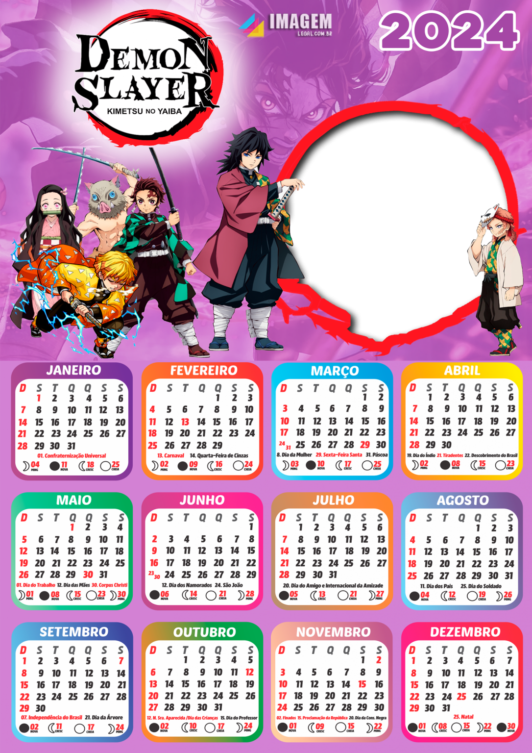 2024 Demon Slayer Calendar with Character Collage