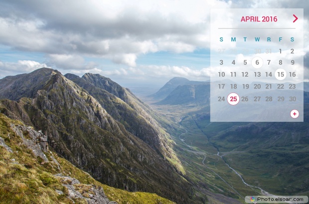 April 2016 Calendar For With A The Mountains And Landscape 620x410