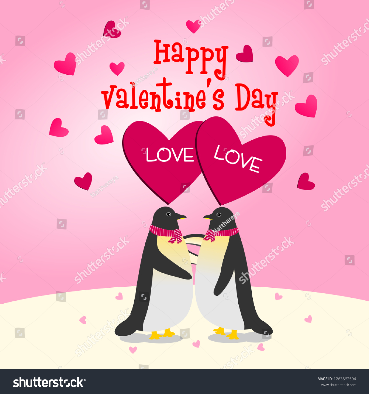 Happy Valentines Day Greeting Card Penguin Stock Vector Royalty