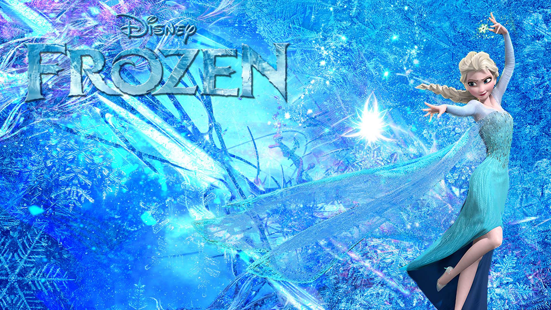 Elsa from Disney's Frozen creating ice magic against a backdrop of snowflakes and ice crystals