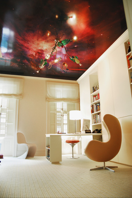 Kids Bedroom with Galaxy Wallpaper on Ceiling eclectic bedroom