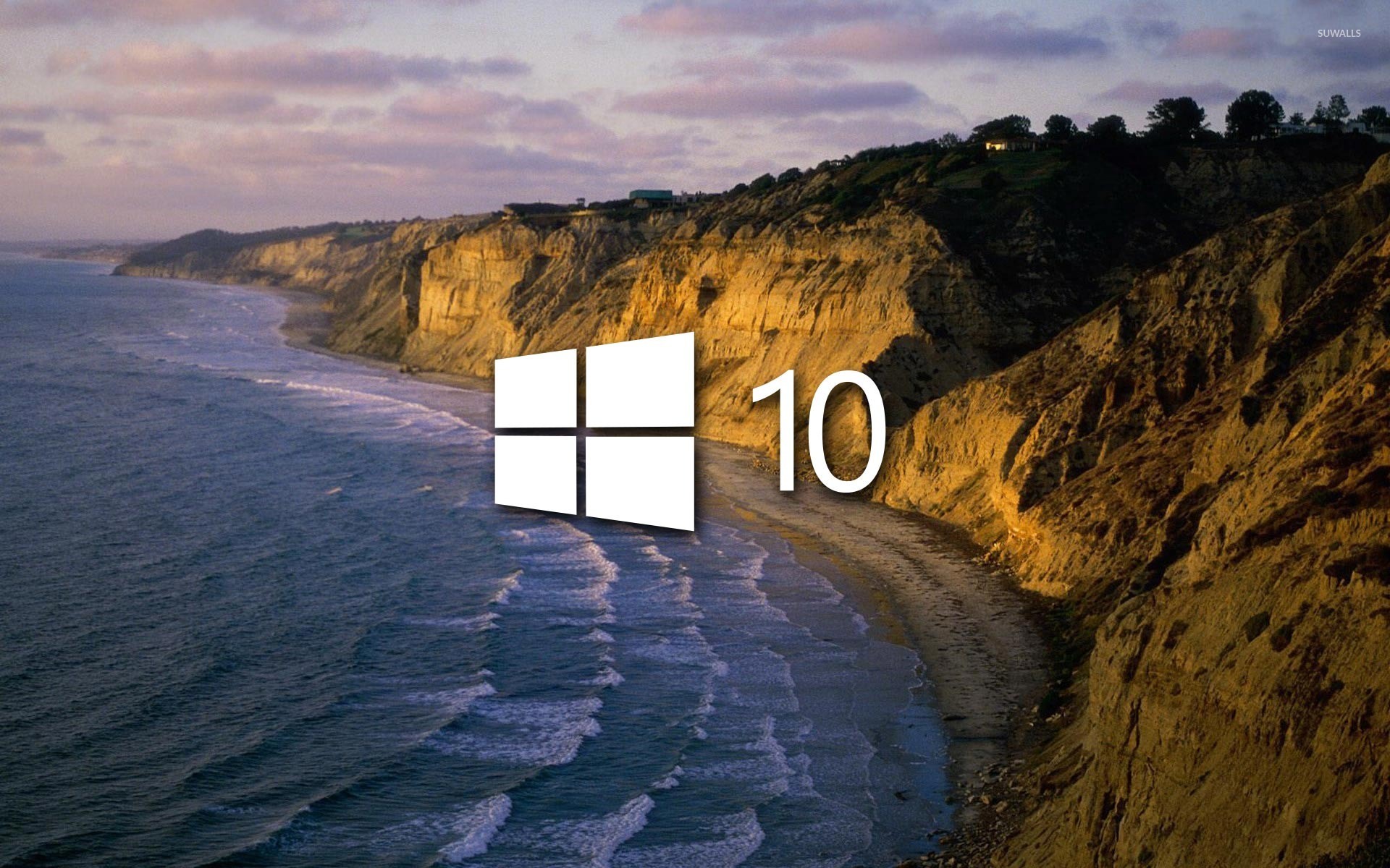 Windows 10 on the shore simple logo wallpaper   Computer wallpapers