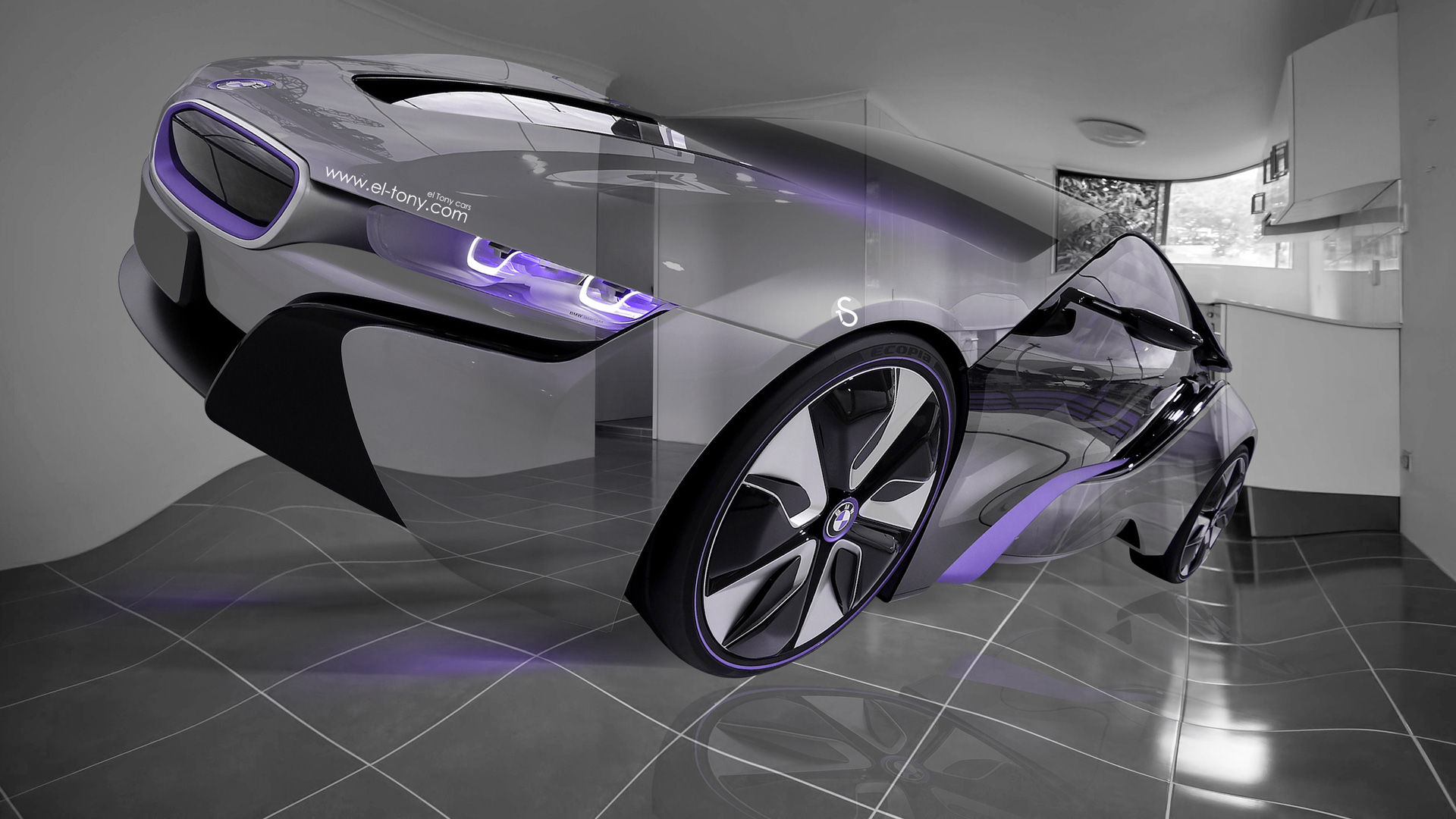 BMW i8 Fantasy Fly Crystal Car Plastic Home Style Violet Neon HD