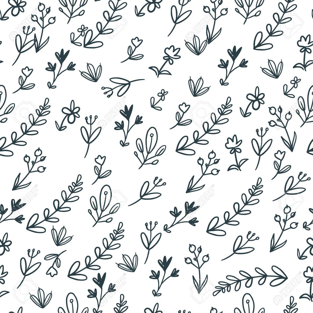 Simple Vector Plants Pattern On White Background Wallpaper With