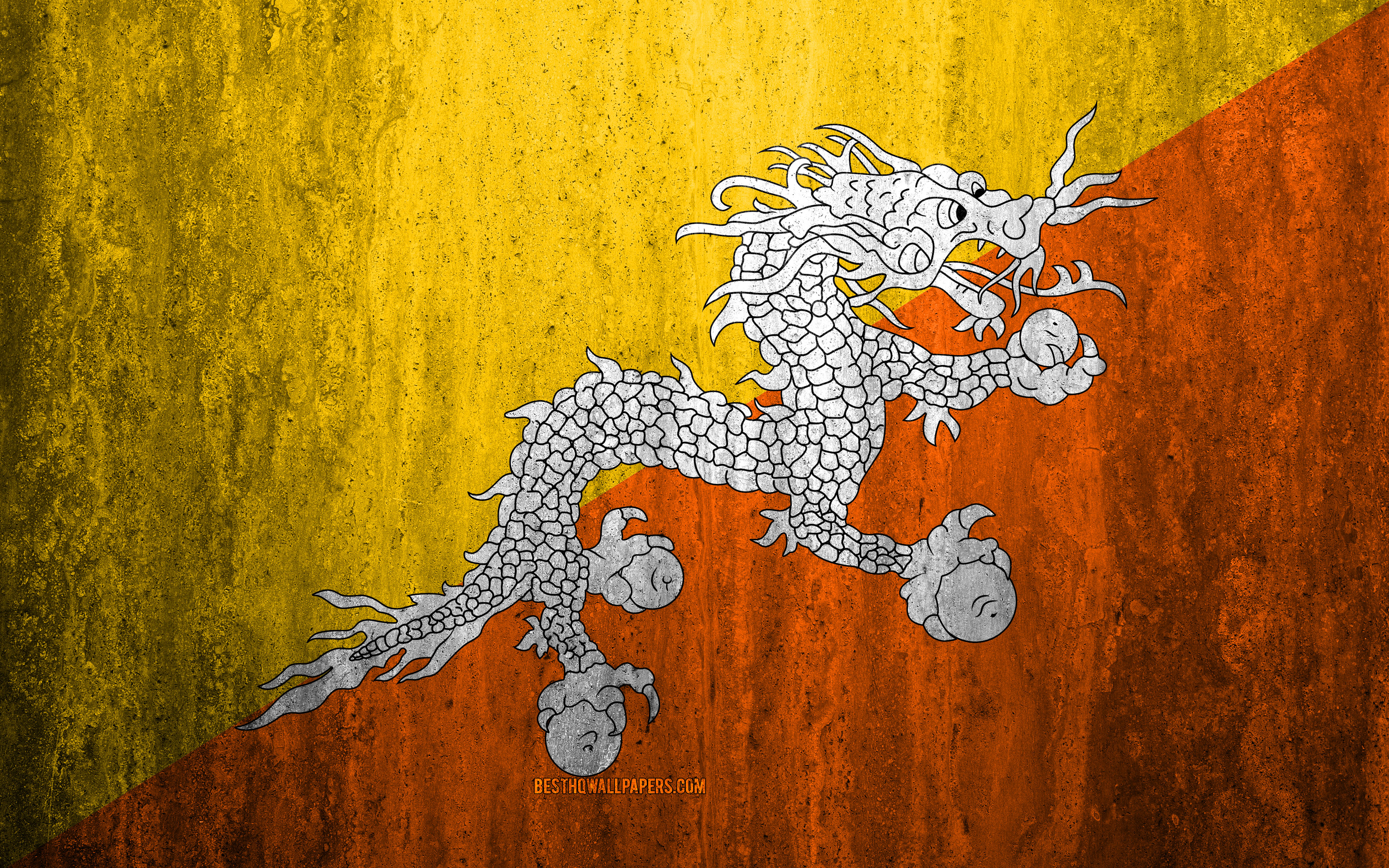 Wallpaper Flag Of Bhutan 4k Stone Background Grunge