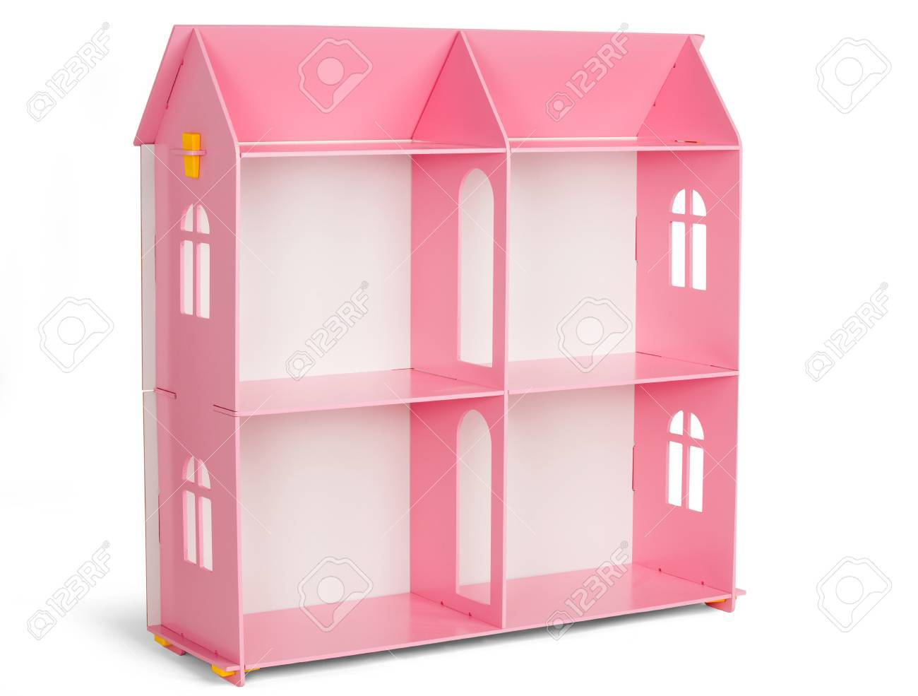 Toys Furniture Pink Wooden Dollhouse Isolated On White