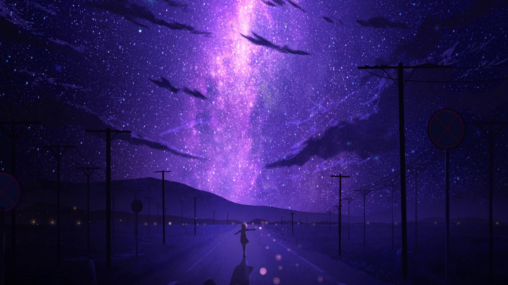 Starry Stars Night Sky Anime 4K Wallpaper iPhone HD Phone 6500f