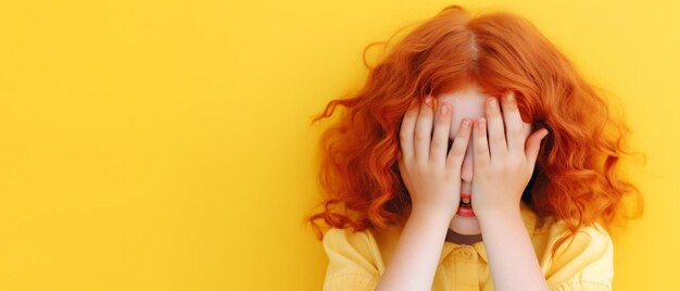 Isolated Shot Timid Little Girl Being Shy Covering Eyes Red Haired Female Child Hiding Tears Wallpaper
