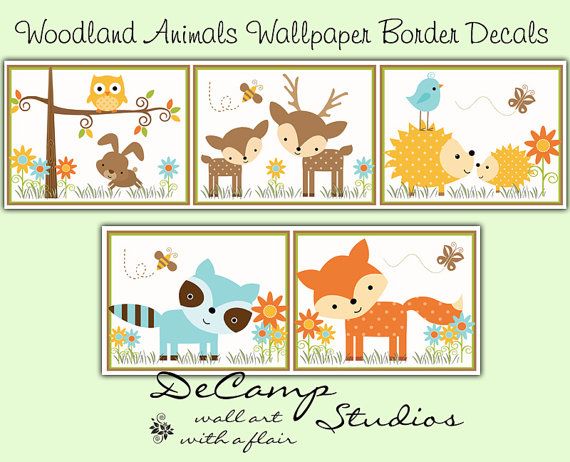 Woodland Forest Animals Wallpaper Border Wall Decals For Baby Girl Or