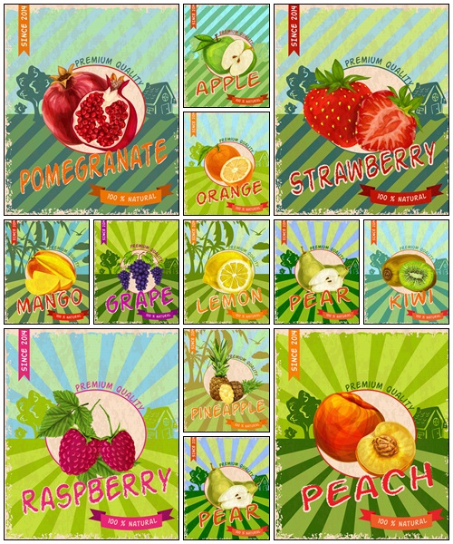 Fresh Fruit On Vintage Background Vector Stock All Design