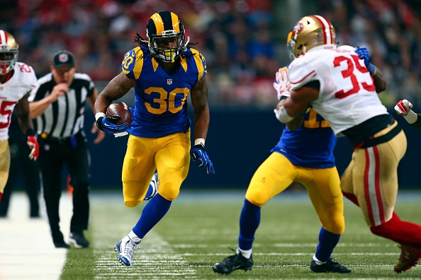 Todd Gurley Of The St Louis Rams Runs Ball Up Sideline