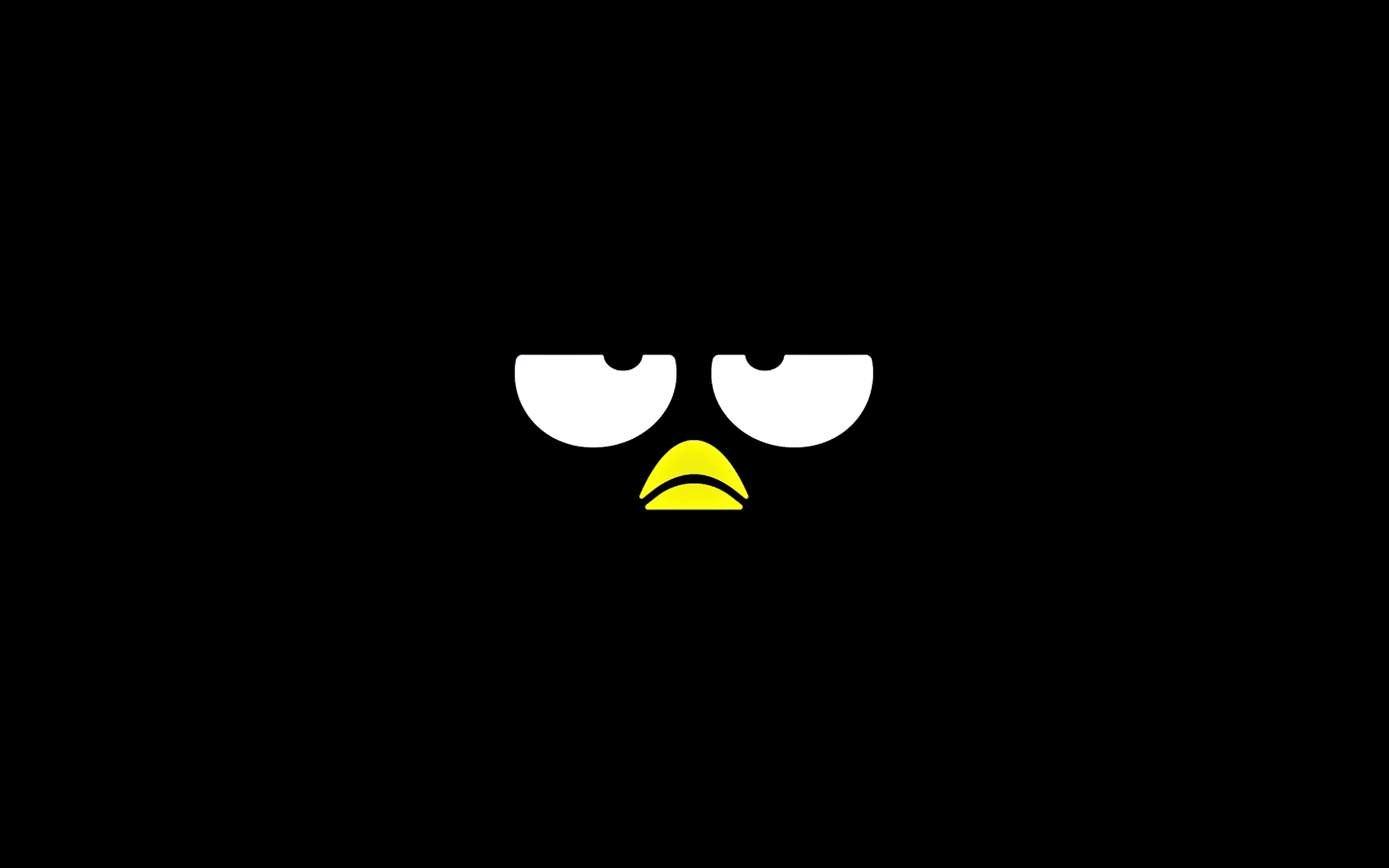 A minimalist depiction of Badtz-Maru, the mischievous penguin from Hello Kitty, against a black background