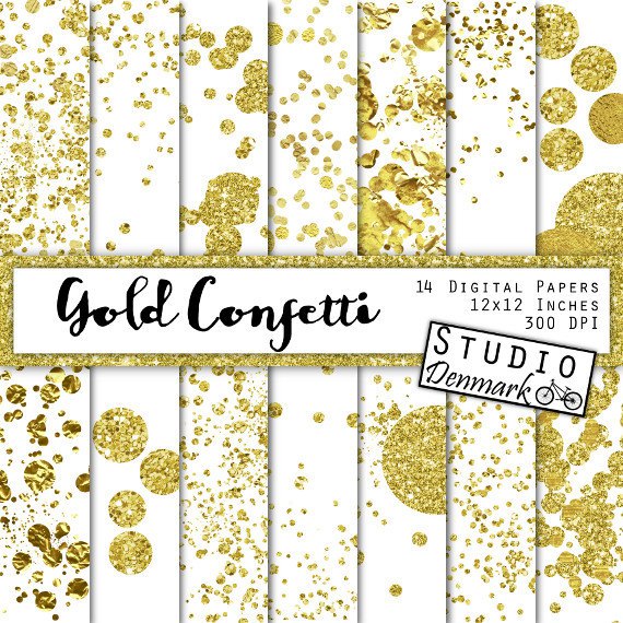 Gold Confetti Digital Paper Layered Glitter