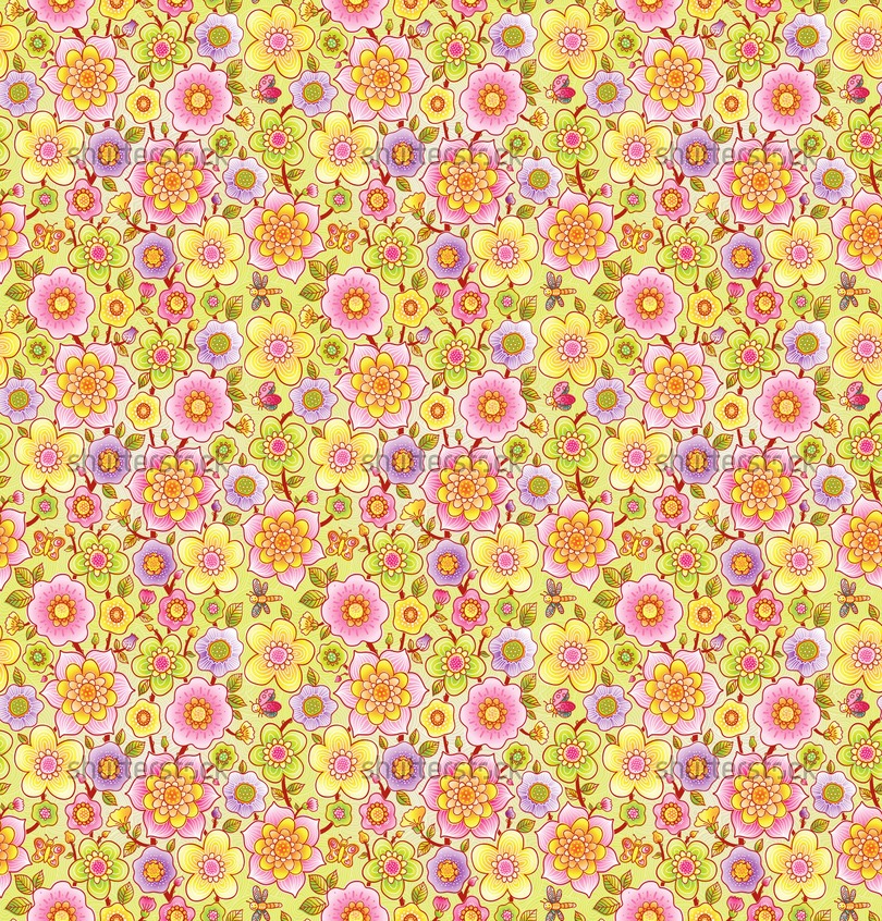 Example Of Bright Floral Seamless Pattern With Butterfly Dragonfly On