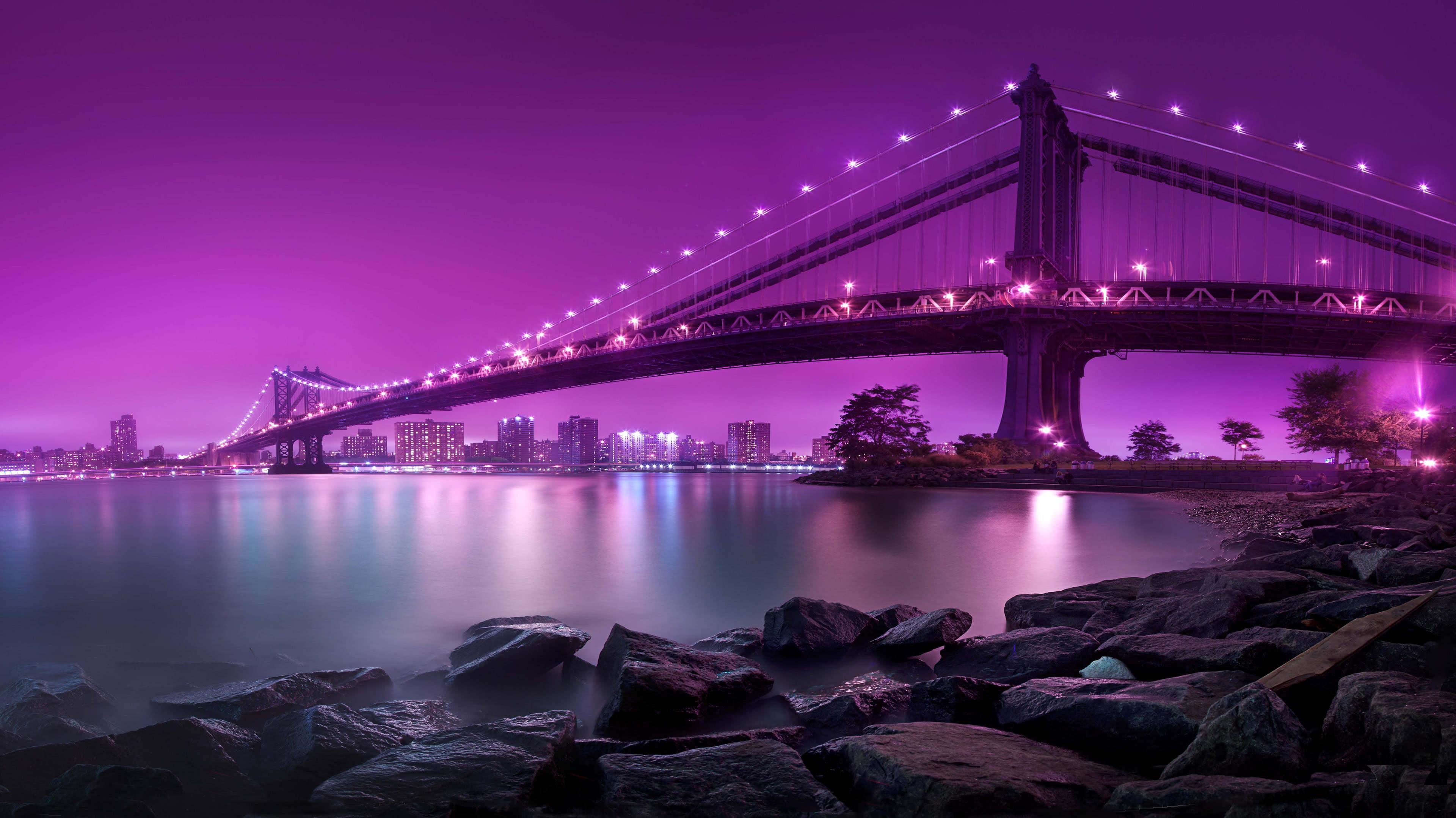 Manhattan Bridge At Night New York City United States UHD 4k