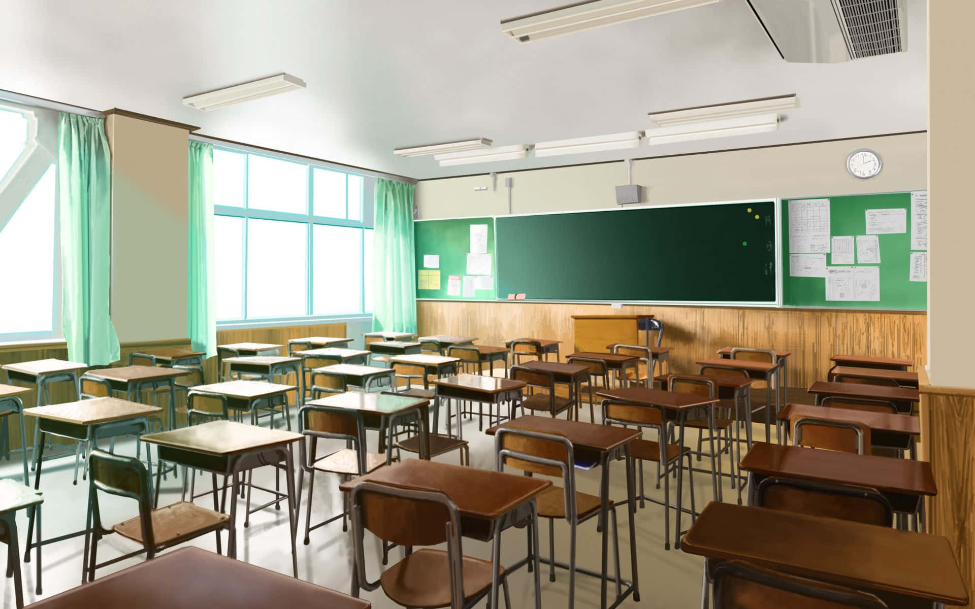 High School Students Learning In Their Anime Classroom Wallpaper