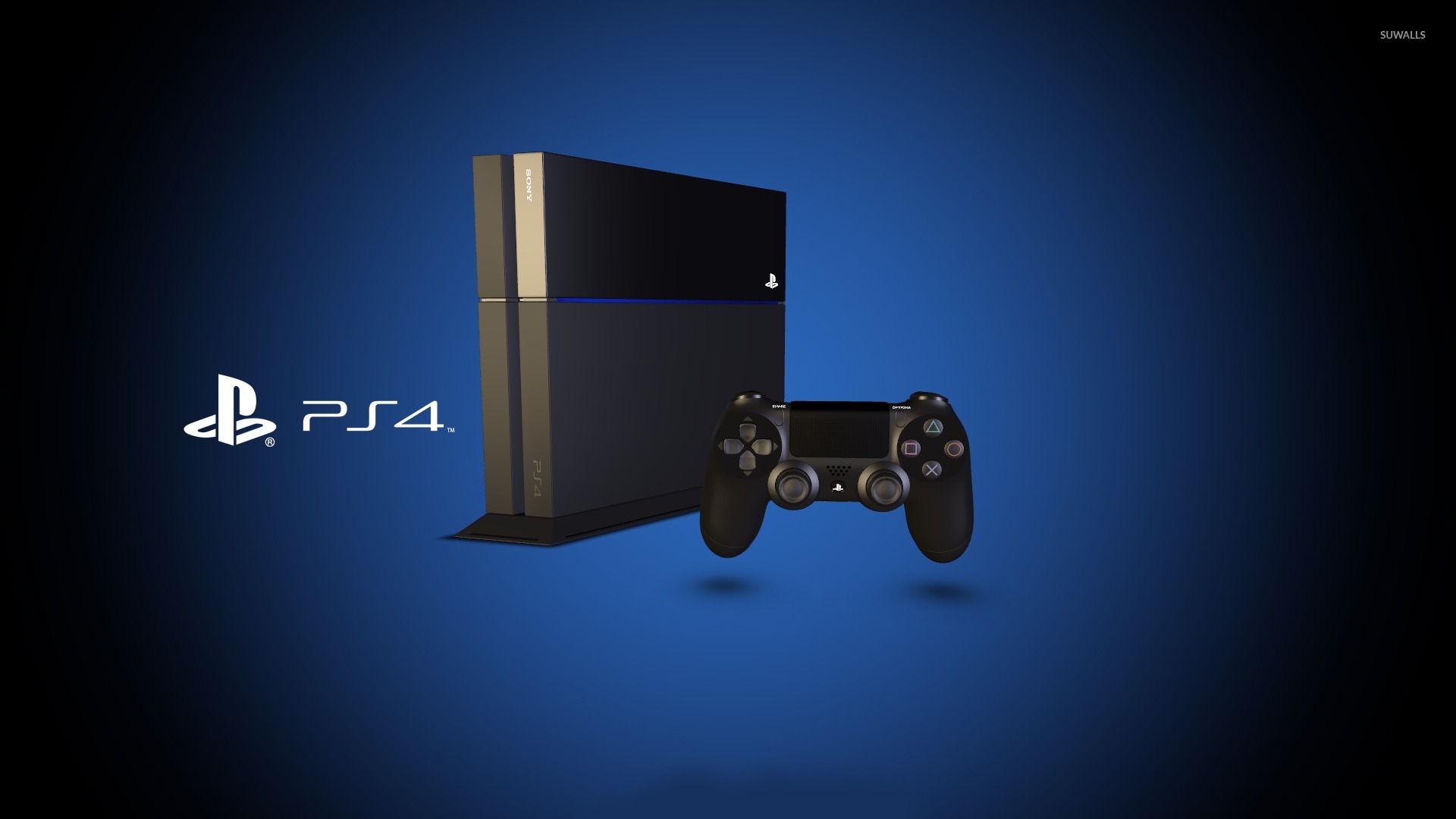 Sony PlayStation 4 console and DualShock 4 controller on a blue background