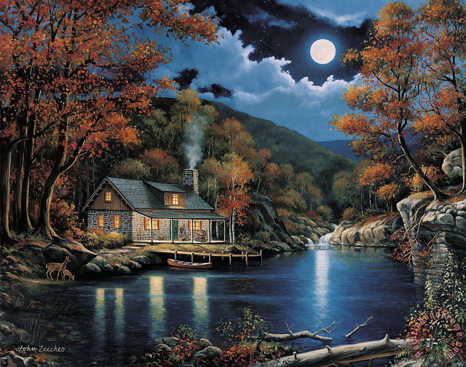 Zaccheo Cabin By The Lake Painting Print For Sale