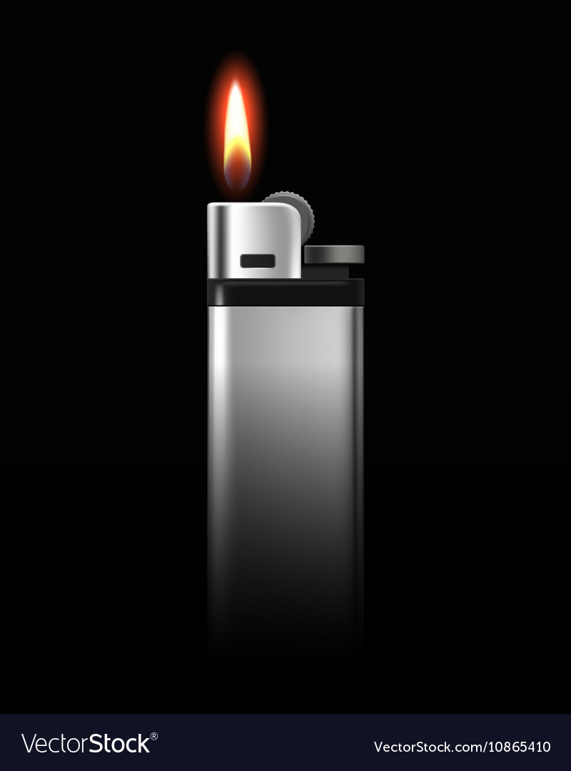 Metal Lighter With Flame On Black Background Vector Image