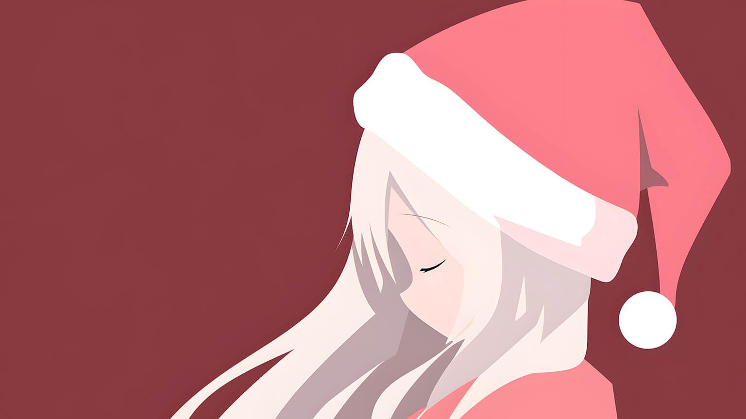 Christmas Anime Girl Dark Red Minimalist Desktop Wallpaper 4k